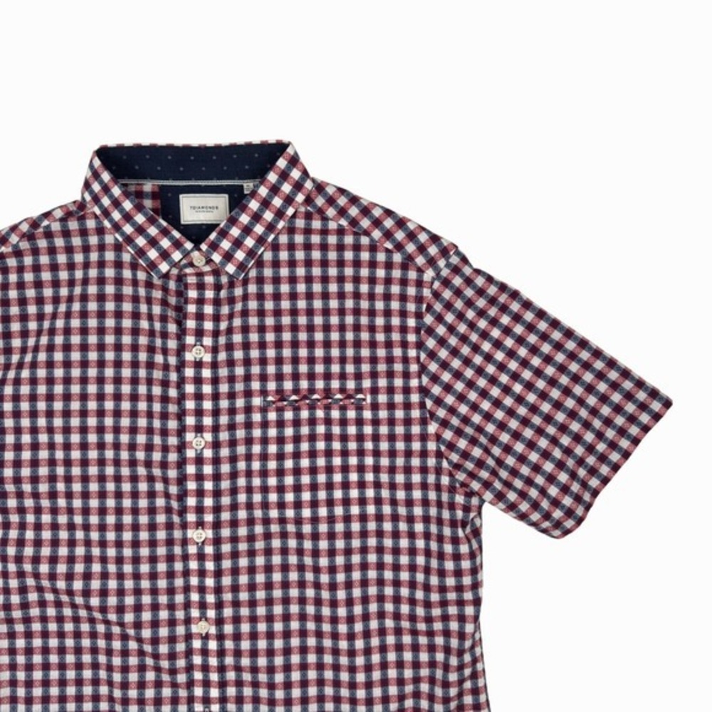 7 Diamonds Shirt Men's XL Slip Stream Red Blue Gingham‎ Short Sleeve SMK-5926